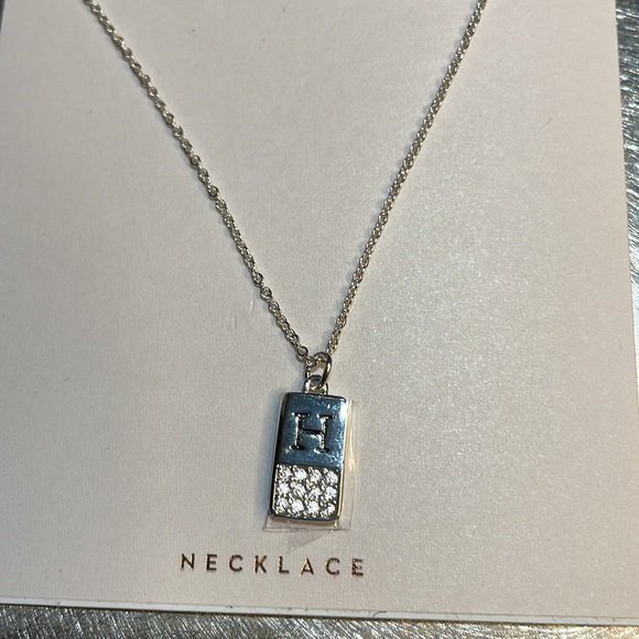 LC mini dog tag “H” silver tone cubic zirconia initial necklace, NWT - Picture 4 of 10